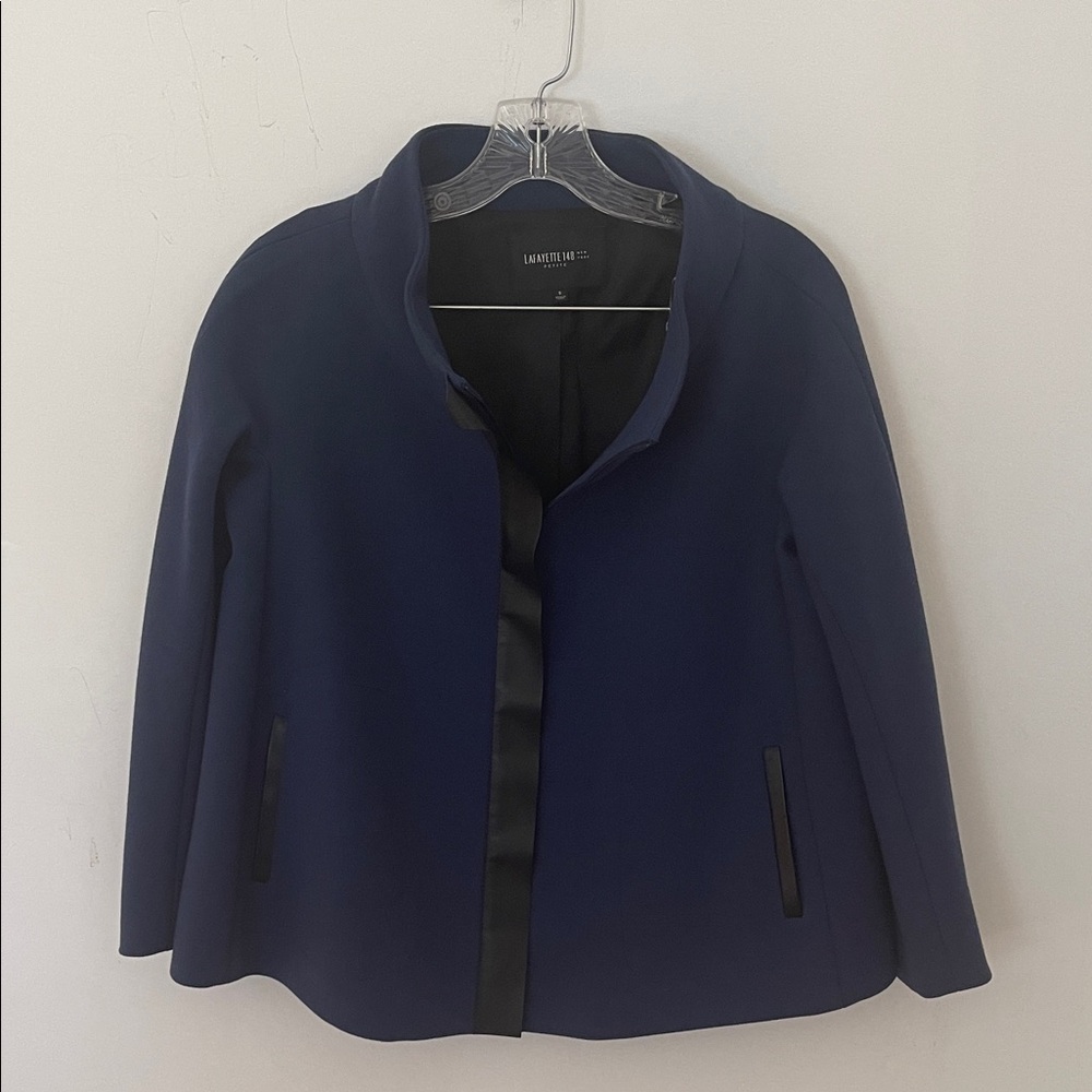 Lafayette 148 Petite 100% Wool Jacket with Leather Trim